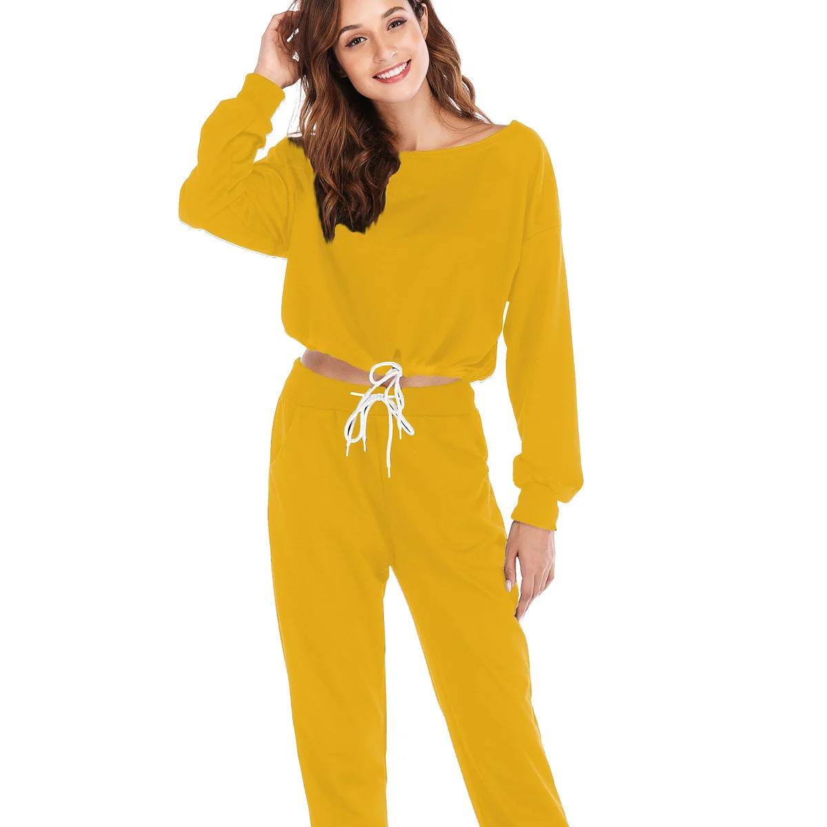 Spring Women Yellow Workout Sweat Suit Drawstring Two-piece Set Female Tracksuit Girls 2 Piece Sets Ladies Outfits Sport Wear
Spring Women Yellow Workout Sweat Suit Drawstring Two-piece Set Female Tracksuit Girls 2 Piece Sets Ladies Outfits Sport Wear