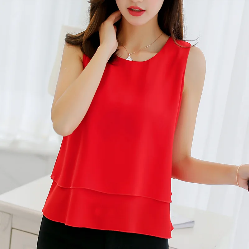 women summer autumn chiffon T-Shirts sleeveless blue red O neck female tops Tees
women summer autumn chiffon T-Shirts sleeveless blue red O neck female tops Tees