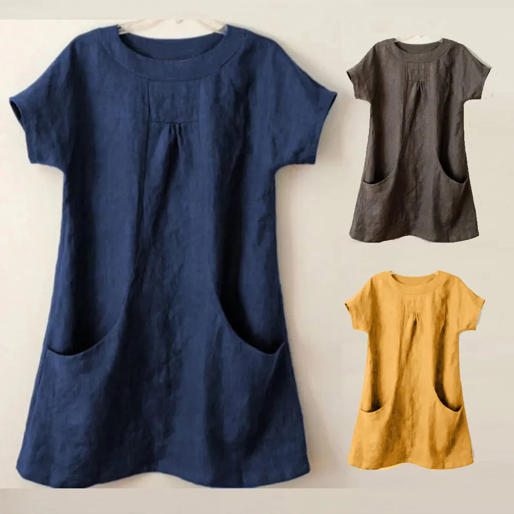 Summer Short Sleeve Female T shirt Women Clothing Women Casual Round Neckline Linen Solid Shirt Boho Loose Pocket Tops
Summer Short Sleeve Female T shirt Women Clothing Women Casual Round Neckline Linen Solid Shirt Boho Loose Pocket Tops