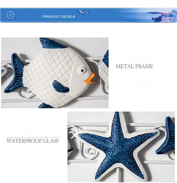 Waliicorners style coat hook creative wooden 6 hooks Ocean home starfish shell sailing seabird hooks decorative practical 4