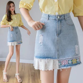 Short High Waist Jeans Skirt Women Summer Cute Preppy Style Lace Patchwork Embroidery Ripped Fringe Denim Skirts rokje
Short High Waist Jeans Skirt Women Summer Cute Preppy Style Lace Patchwork Embroidery Ripped Fringe Denim Skirts rokje