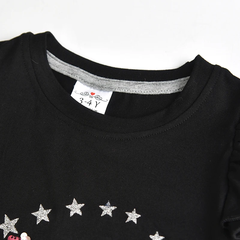 Dxton Summer Girls Clothes Cartoon T-shirt Flare Sleeve Tops Tees Kids Shirt for Girls Sequined Girls Tees Kids Vestdios shirt (5)