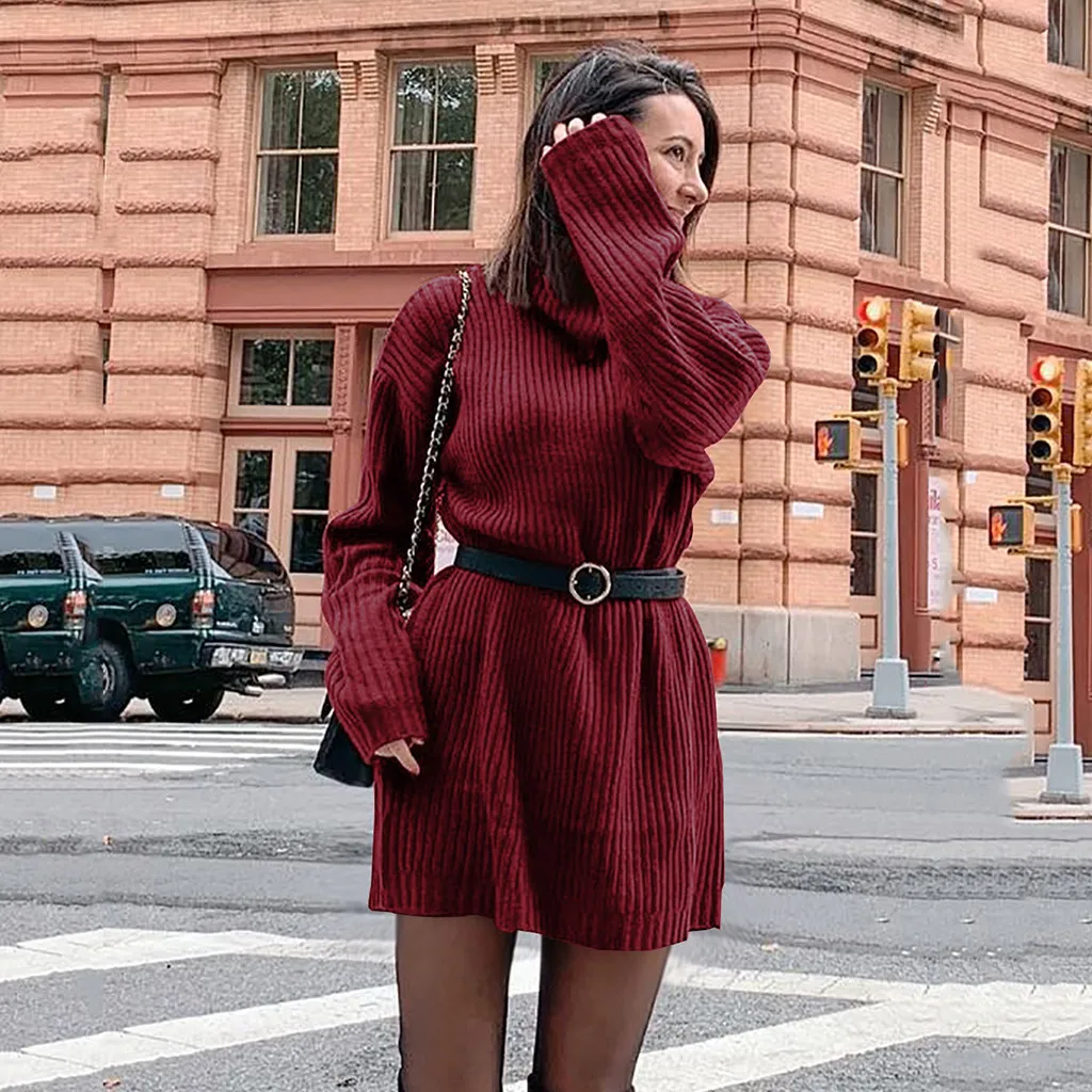 Winter Women Sweaters Solid Mini Dress Casual Jumper Long Sleeve Turtleneck Thin Dress Holiday Party Elegant Dress Vestidos
Winter Women Sweaters Solid Mini Dress Casual Jumper Long Sleeve Turtleneck Thin Dress Holiday Party Elegant Dress Vestidos