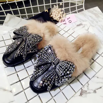 2018 Spring Rex Rabbit Fur Women'S Slippers Casual Slides Bling Bling Butterfly Knot Mocasines Fur Flat Heel Warm Sandals New
2018 Spring Rex Rabbit Fur Women'S Slippers Casual Slides Bling Bling Butterfly Knot Mocasines Fur Flat Heel Warm Sandals New