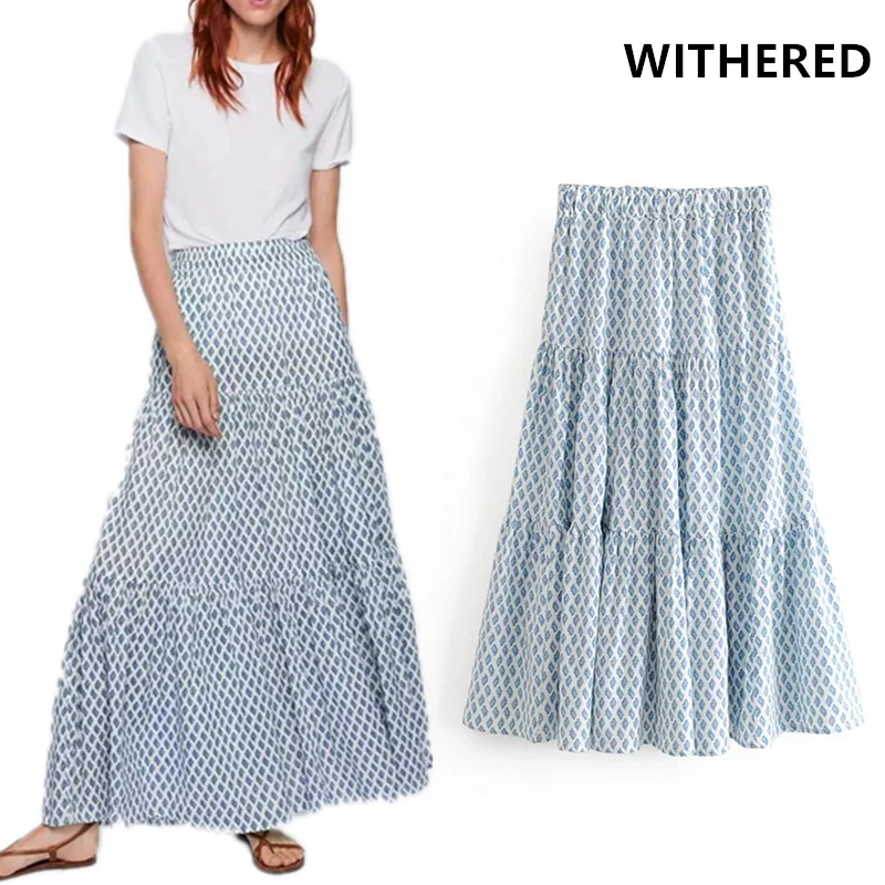 Withered skirt women bohemian vintage blue Cashew printing pleated elastic loose faldas mujer moda 2019 skirts womrn plus size
Withered skirt women bohemian vintage blue Cashew printing pleated elastic loose faldas mujer moda 2019 skirts womrn plus size