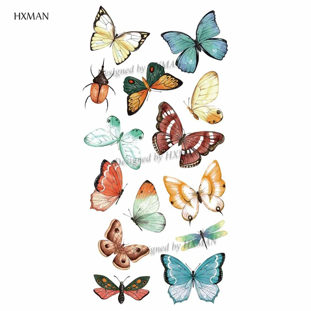 Временная тату HXMAN с принтом в виде бабочки для детей и женщин ручная стикер боди
