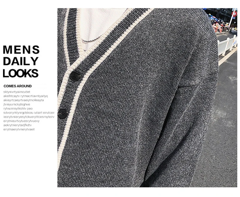 Check Button Cardigan Male Oversize Loose Streetwear (32)