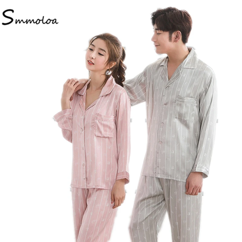 Smmoloa Spring New Arrival Couple Silk Pyjamas Sets Long Sleeves Striped Sleepwear Pajamas
Smmoloa Spring New Arrival Couple Silk Pyjamas Sets Long Sleeves Striped Sleepwear Pajamas
