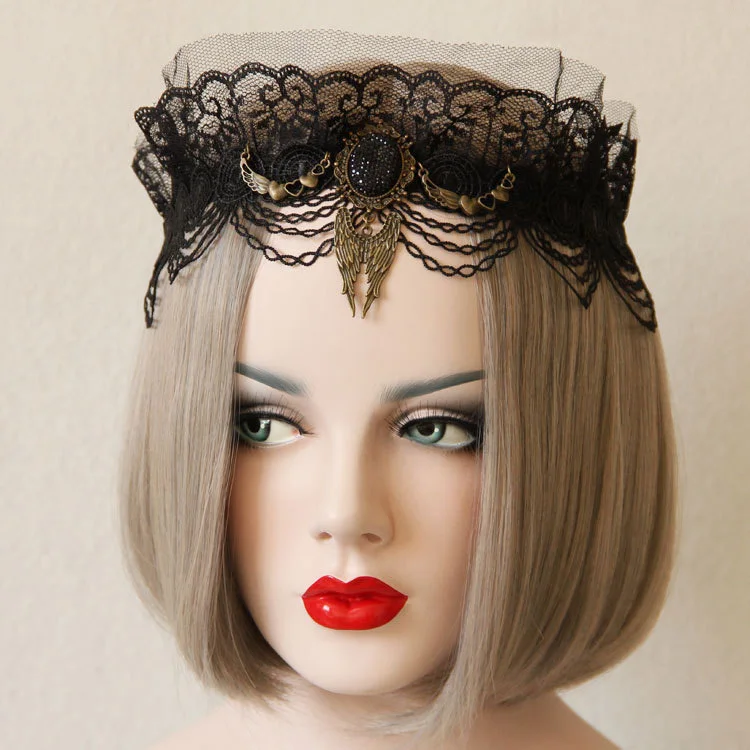 Women Headband Hair Jewelry Handmade Gothic Layer Black Lace Veil Tulle Crown Stone Angel Wing Heart Headbands Elastic Ribbon
Women Headband Hair Jewelry Handmade Gothic Layer Black Lace Veil Tulle Crown Stone Angel Wing Heart Headbands Elastic Ribbon