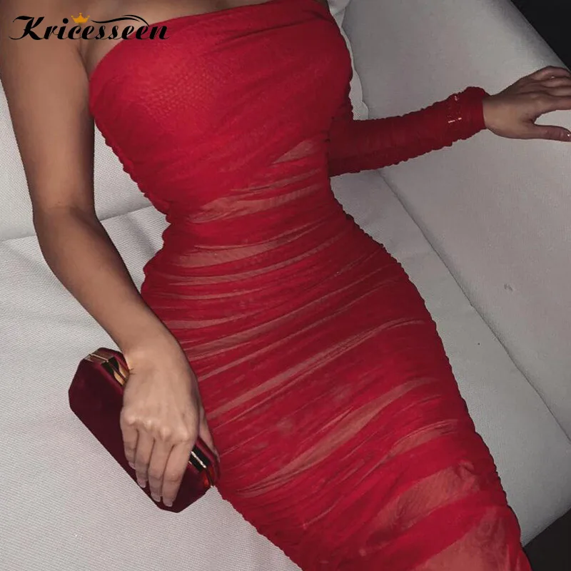 Kricesseen Sexy Red One Shoulder Ruched Midi Dress Summer Women Solid Strapless Leg Slit Bodycon Birthday Party Long Dress
Kricesseen Sexy Red One Shoulder Ruched Midi Dress Summer Women Solid Strapless Leg Slit Bodycon Birthday Party Long Dress
