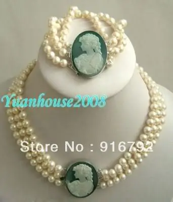 free shipping >>>>Set Natural White Freshwater Pearl Necklace Bracelet