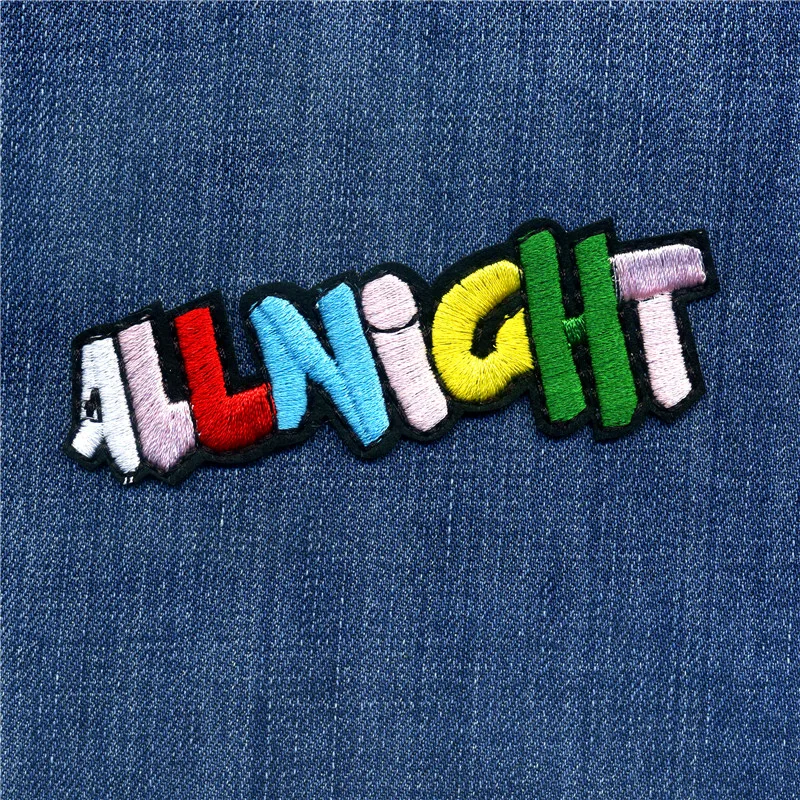 9.8CM*3.3CM DIY Appliques Colorful English Letter All Night Patches Iron On Or Sew Fabric Sticker For Clothes Badge Patch
9.8CM*3.3CM DIY Appliques Colorful English Letter All Night Patches Iron On Or Sew Fabric Sticker For Clothes Badge Patch