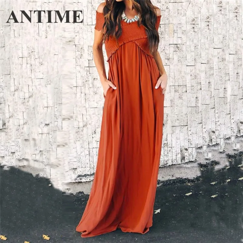 ANTIME Maxi Dresses with Pockets A Line Black Sleeveless Spring Summer V Neck Off Shoulder Women Casual Long New Ruffles Dress
ANTIME Maxi Dresses with Pockets A Line Black Sleeveless Spring Summer V Neck Off Shoulder Women Casual Long New Ruffles Dress