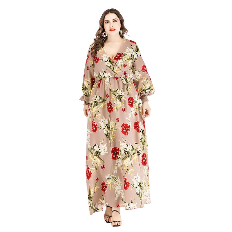 2019 Plus size XL-6XL Summer Dress Women Chiffon Print Long sleeve Maxi Dresses Female V-neck Lantern sleeve Long Dresses G84
2019 Plus size XL-6XL Summer Dress Women Chiffon Print Long sleeve Maxi Dresses Female V-neck Lantern sleeve Long Dresses G84