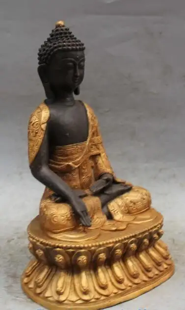 S1967 11"Marked Chinese Tibet Bronze Gilt 8 Auspicious Symbol Shakyamuni Buddha Statue