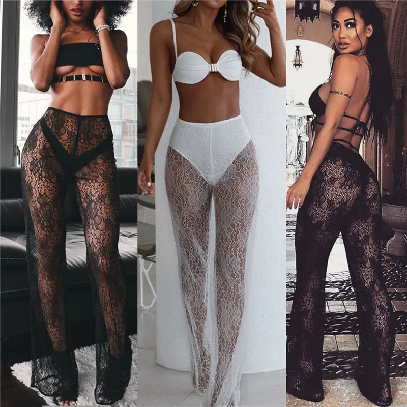 Sexy Women Lace Flowers Long Pants See-Through Bikini Cover Up Pants Ladies High Elastic Waist Pants Transparent Women Clubwear
Sexy Women Lace Flowers Long Pants See-Through Bikini Cover Up Pants Ladies High Elastic Waist Pants Transparent Women Clubwear