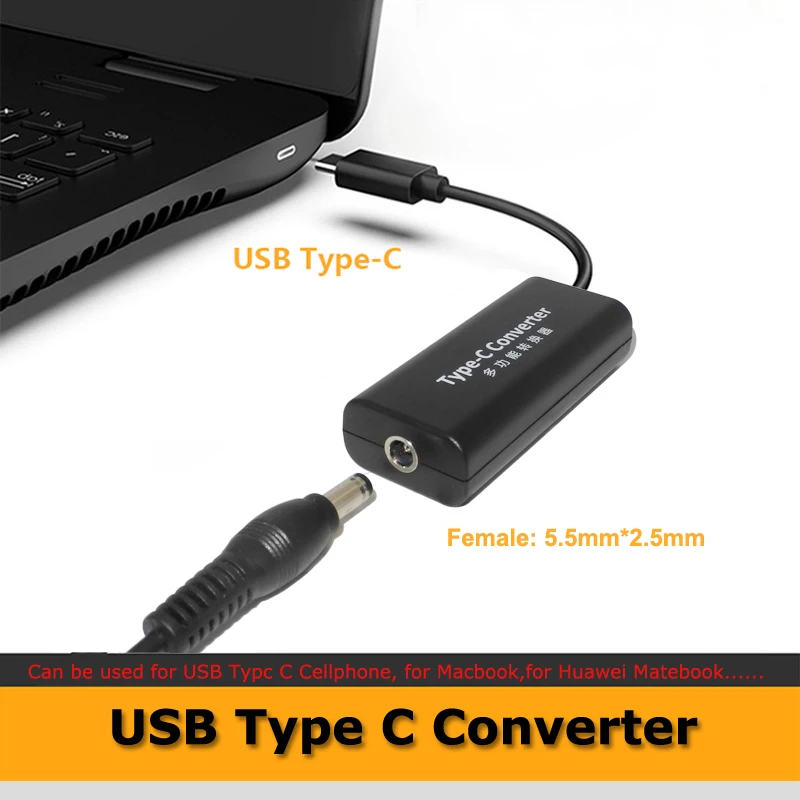 Dc Power Cable Cord Charger Laptop Adapter Connector Converter 5.5*2.1mm Female to USB Type C for Lenovo Asus Dell 20V 2.25A 45W
Dc Power Cable Cord Charger Laptop Adapter Connector Converter 5.5*2.1mm Female to USB Type C for Lenovo Asus Dell 20V 2.25A 45W