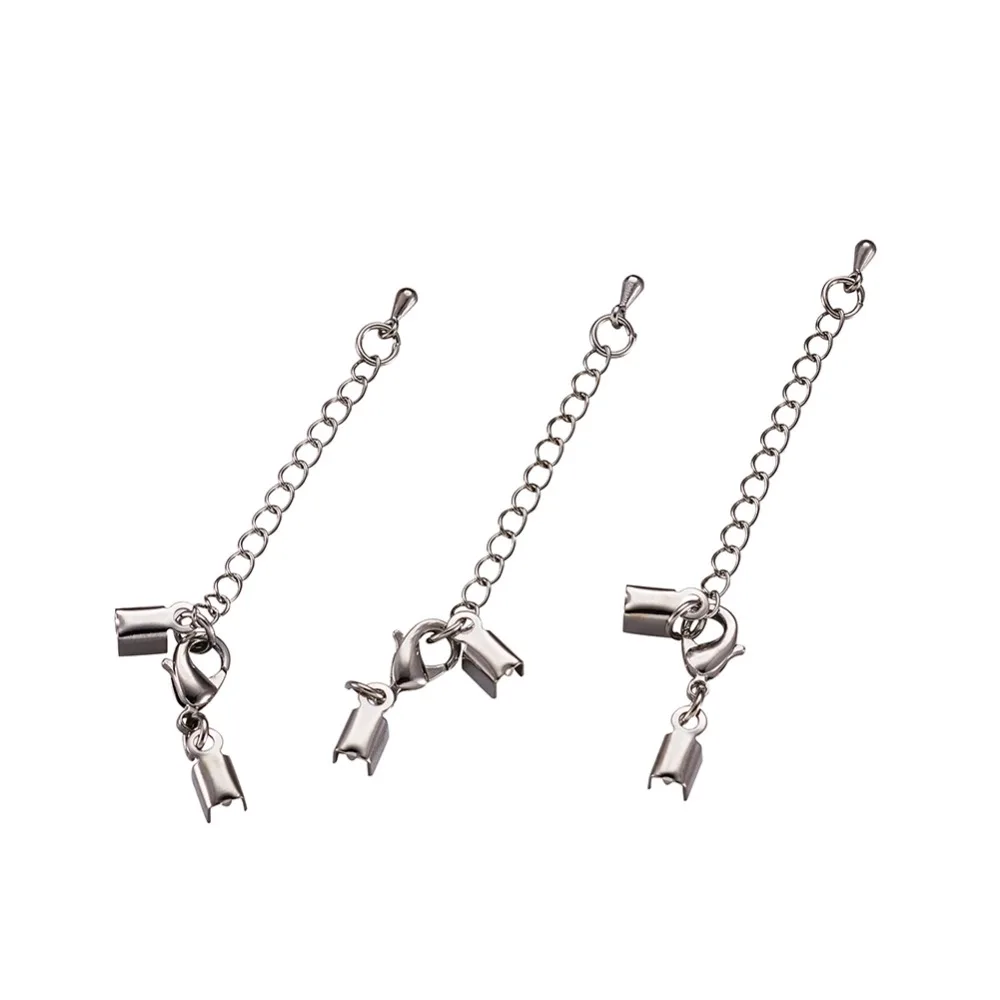 5Set Platinum Brass Extender Chain for Jewelry Necklace Bracelet with Lobster Claw Clasps and Fold Over Crimp Cord Ends F80
5Set Platinum Brass Extender Chain for Jewelry Necklace Bracelet with Lobster Claw Clasps and Fold Over Crimp Cord Ends F80