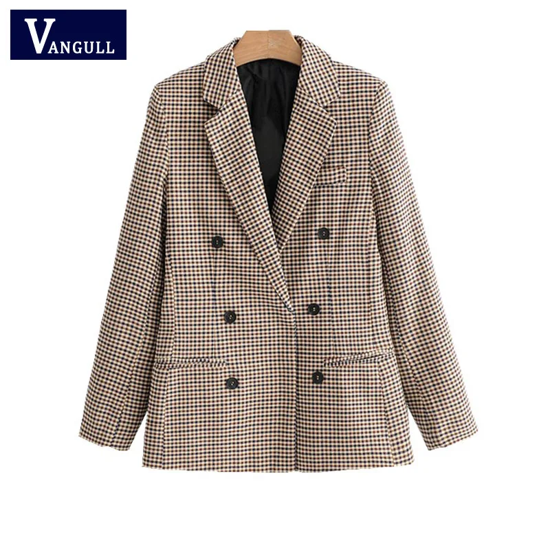 Vangull Women Plaid Blazer Spring Autumn Long Sleeve Double Breasted Slim Checked Coat Formal Jacket Office Suit Lady Outerwear
Vangull Women Plaid Blazer Spring Autumn Long Sleeve Double Breasted Slim Checked Coat Formal Jacket Office Suit Lady Outerwear