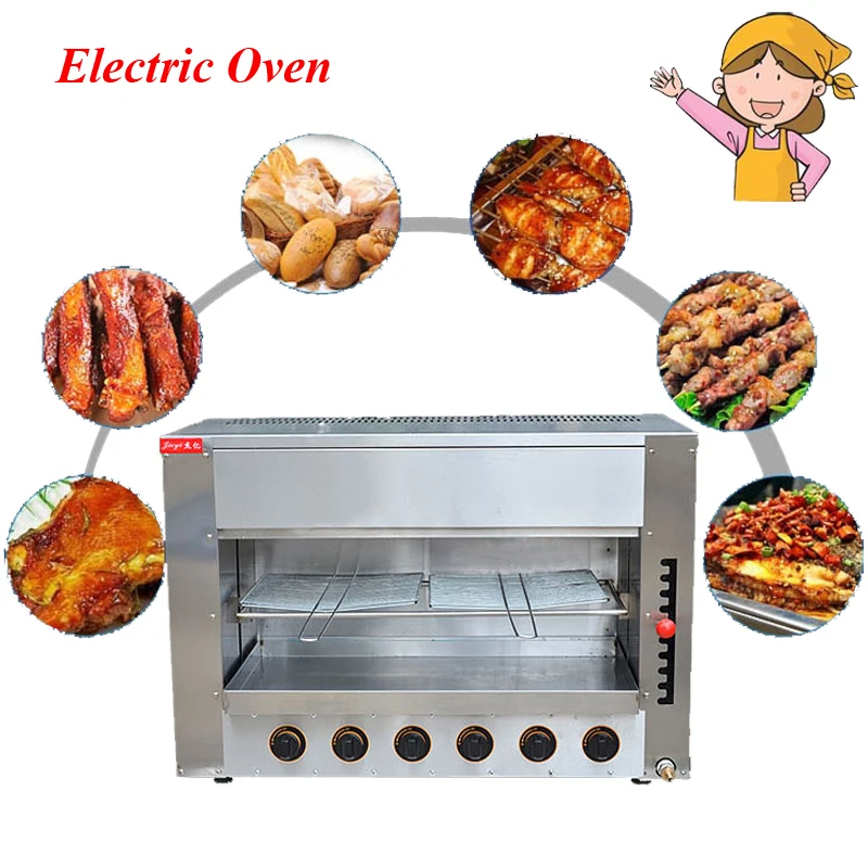 Image Free Standing Roasters Surface Luxury Gas Oven, Steel Infrared Vertical Oven with Four Head Salamander FY 16.R