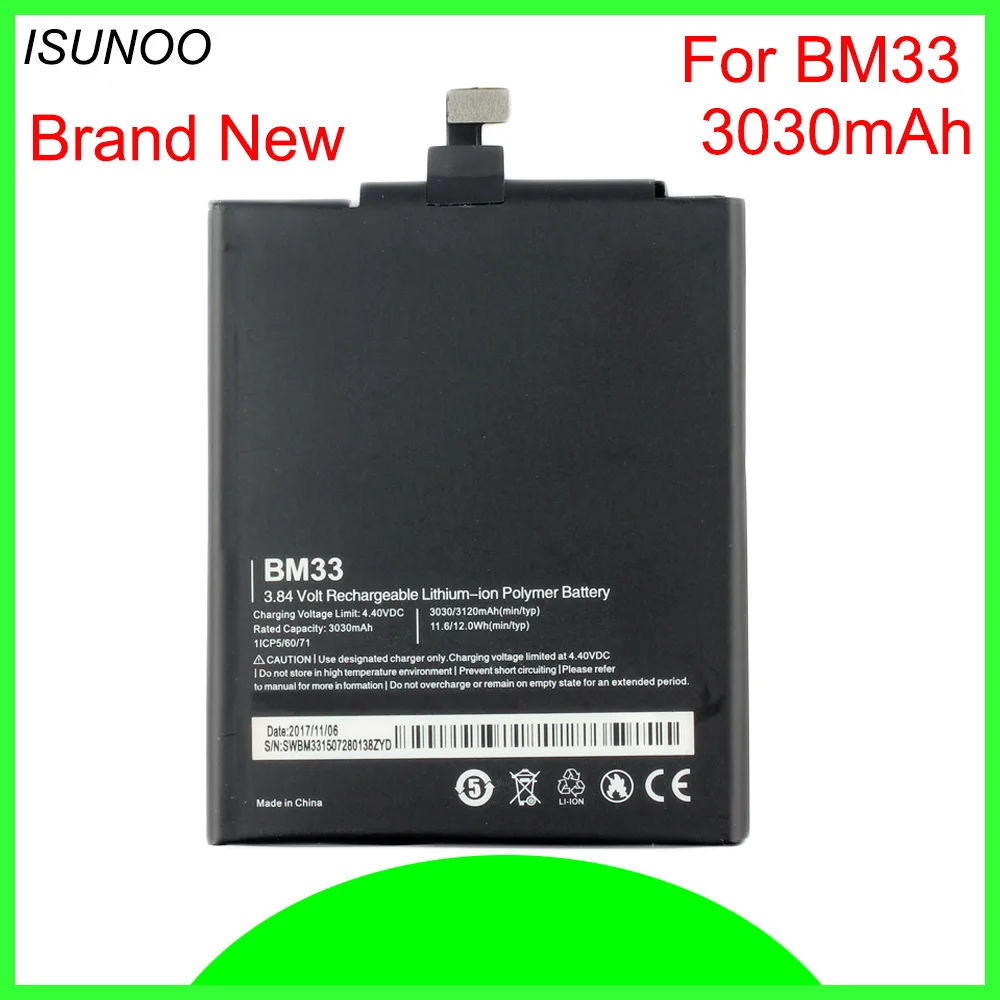 ISUNOO 5pcs/lot BM33 3.8V 3030mAh High Quality Battery for Xiaomi 4i M4i mi4i mobile phone battery
ISUNOO 5pcs/lot BM33 3.8V 3030mAh High Quality Battery for Xiaomi 4i M4i mi4i mobile phone battery