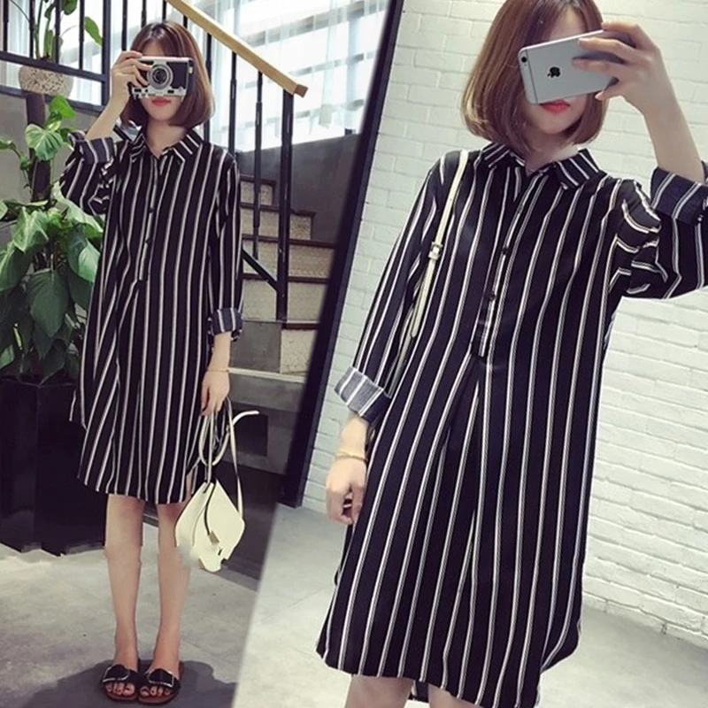 Plus Size Long Sleeve Shirt Dress 2019 Spring Autumn Office Lady Dress Women Casual Striped Print Loose Dress Party Dress
Plus Size Long Sleeve Shirt Dress 2019 Spring Autumn Office Lady Dress Women Casual Striped Print Loose Dress Party Dress