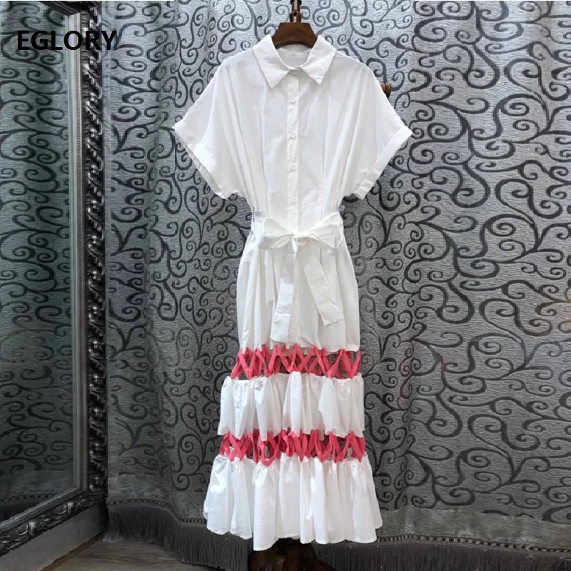 2019 Summer Fashion Long Shirt Dress High Quality Women Turn-down Collar Hollow Out String Patchwork Mid-Calf Casual Dress White
2019 Summer Fashion Long Shirt Dress High Quality Women Turn-down Collar Hollow Out String Patchwork Mid-Calf Casual Dress White