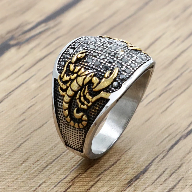 Punk Vintage Black Crystal Scorpion Pattern Mens Ring Gold Color Round Stainless Steel Titanium Rings for Men Jewelry Wholesale
Punk Vintage Black Crystal Scorpion Pattern Mens Ring Gold Color Round Stainless Steel Titanium Rings for Men Jewelry Wholesale