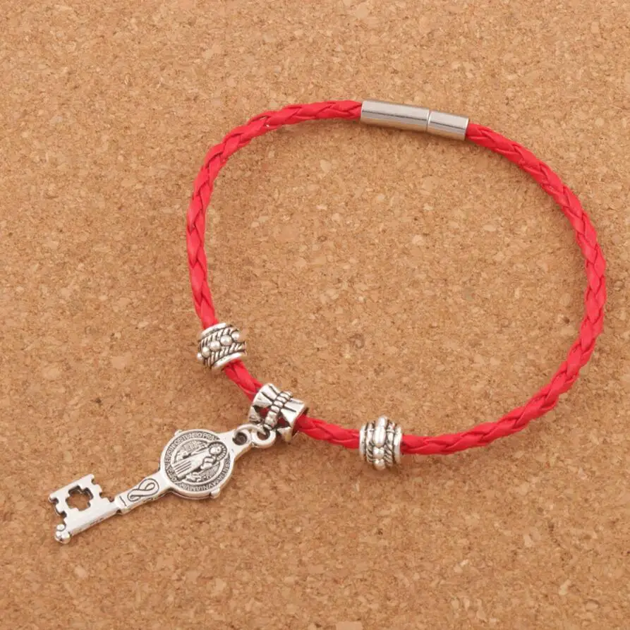 Saint Benedict Medal Cross Key Leather Wrap Woven Bracelet Silver Plated Clip Clasp Wristband Christmas European Bangle 8" BB59
Saint Benedict Medal Cross Key Leather Wrap Woven Bracelet Silver Plated Clip Clasp Wristband Christmas European Bangle 8" BB59