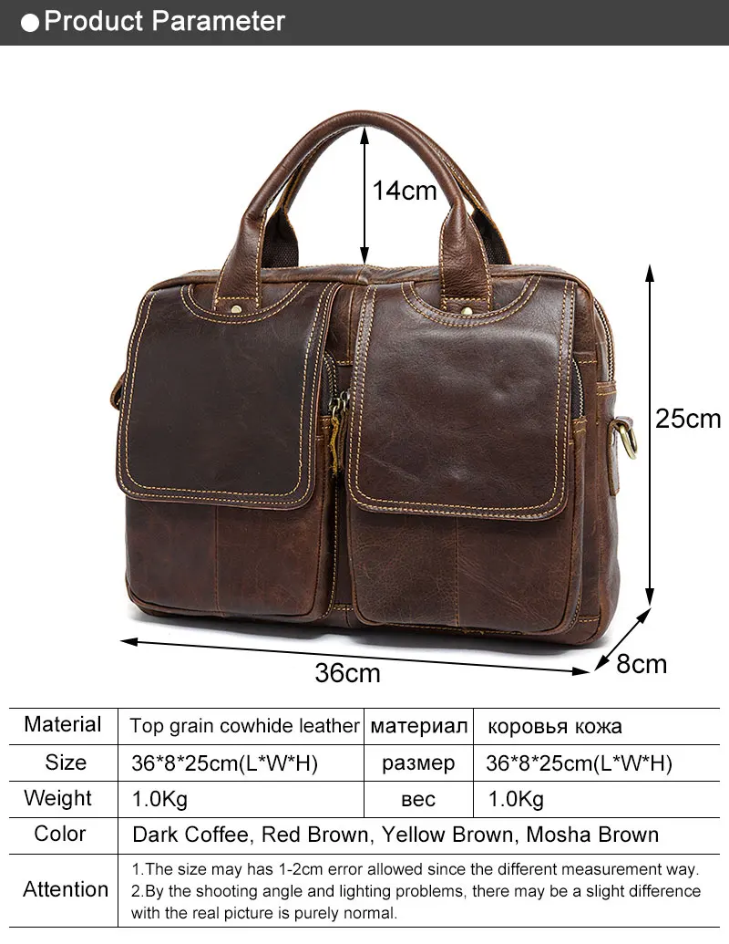 WESTAL Genuine Leather Mens Bags Tote Crossbody Bags Men's Briefcase Laptop 14'' Messenger Bag Men's shoulder bag Leather 8002 3