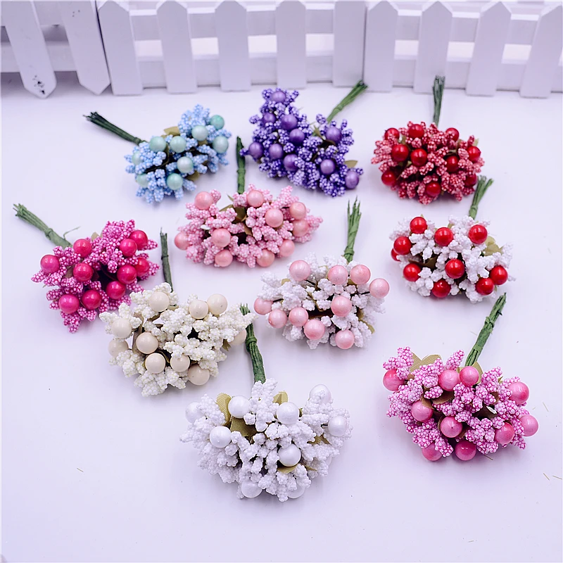 

10Pcs/lot Mulberry Foam Cherry Artificial Flower Stamen Bouquet wire stem/marriage leaves For wedding box decoration Supplies