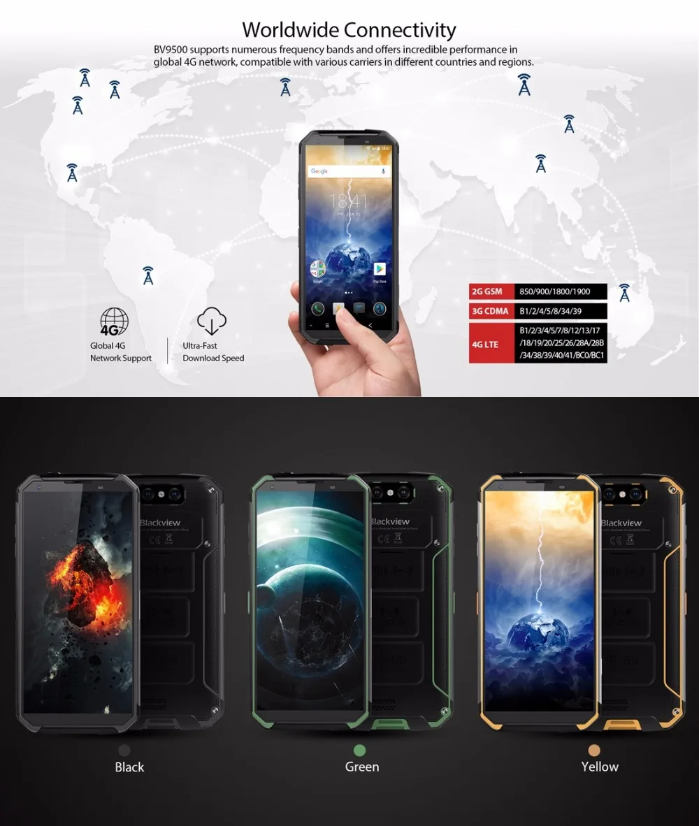 Blackview BV9500 4G Mobile Phone Android 8.1 Octa Core 5.7" 18:9 MTK6763T 4GB RAM 64GB ROM IP68 Waterproof Smartphone NFC OTG Blackview BV9500 4G Mobile Phone Android 8.1 Octa Core 5.7" 18:9 MTK6763T 4GB RAM 64GB ROM IP68 Waterproof Smartphone NFC OTG