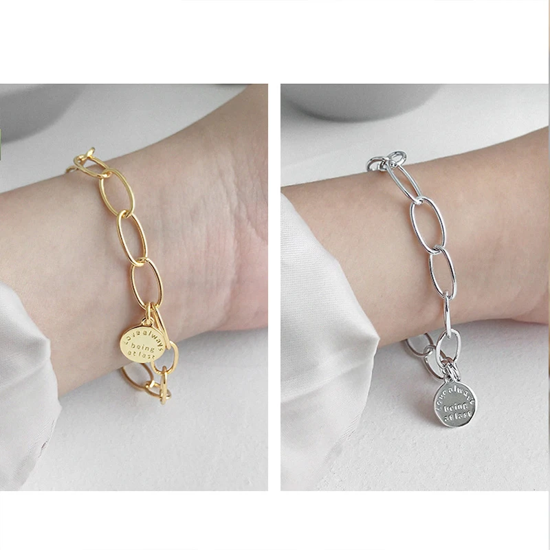 Korean Punk Rough Elliptical Circle Chain Luxury Bracelet 925 Sterling Silver Bracelet Geometric Letter Pendant Women Bracelet
Korean Punk Rough Elliptical Circle Chain Luxury Bracelet 925 Sterling Silver Bracelet Geometric Letter Pendant Women Bracelet