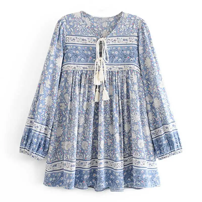 BOHO INSPIRED porcelain print blue summer dresses long sleeve V-neck tassel tied ends women dress gypsy chic bohemian dress 2019
BOHO INSPIRED porcelain print blue summer dresses long sleeve V-neck tassel tied ends women dress gypsy chic bohemian dress 2019