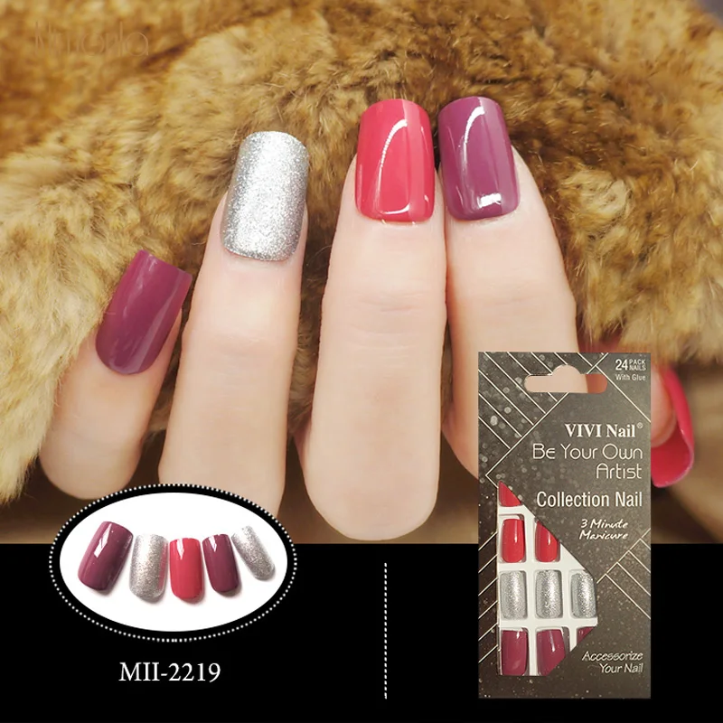24pcs Middle Long False Nails Purple Red Sliver Fake Nail With Glue UV Gel Acrylic Nail Art Design French Tips
24pcs Middle Long False Nails Purple Red Sliver Fake Nail With Glue UV Gel Acrylic Nail Art Design French Tips
