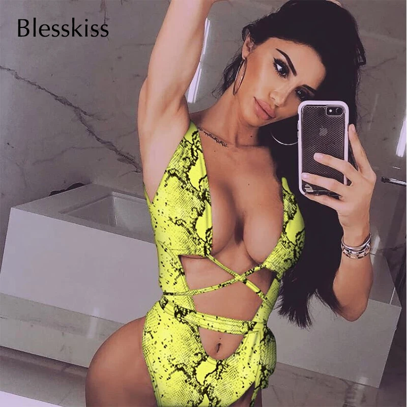 

Sexy Monokini Swimsuit Women One Piece 2023 Neon Leopard Snake Bandage Onepiece Thong Swimwear Trikini High Cut Swimming Suit