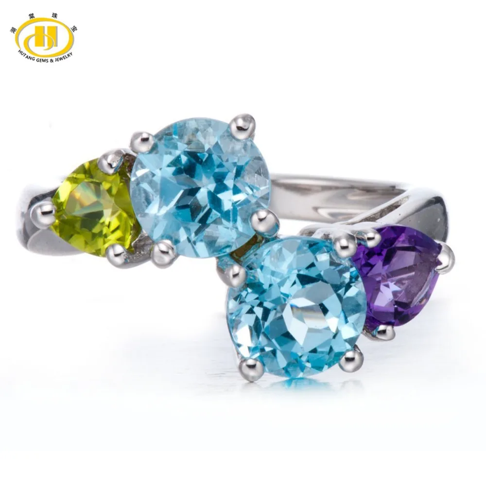 Hutang Natural Sky Blue topaz, Amethyst & Peridot Colorful Gemstone 925 Sterling Silver Ring Fine Stone Jewelry For Women's Gift
Hutang Natural Sky Blue topaz, Amethyst & Peridot Colorful Gemstone 925 Sterling Silver Ring Fine Stone Jewelry For Women's Gift