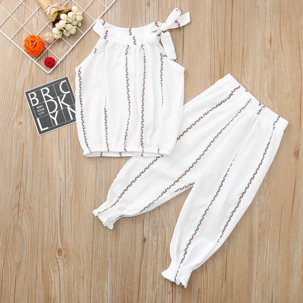 Toddler Kid Baby Girls Ruffled Striped Off-The-Shoulder Tops Pants pantalettes 2PC Set Outfits Child Clothing Suit Summer Thin
Toddler Kid Baby Girls Ruffled Striped Off-The-Shoulder Tops Pants pantalettes 2PC Set Outfits Child Clothing Suit Summer Thin