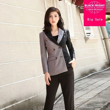 2020 autumn female fashion brand Slim was thin striped balck stitching grey color leisure suit s double-breasted jacket w1j1287
2020 autumn female fashion brand Slim was thin striped balck stitching grey color leisure suit s double-breasted jacket w1j1287