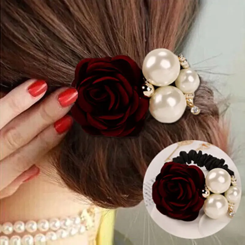 Fashion Lady's Ribbon Satin Rose Flower Three Pearls Hairband Ponytail Holder Hair Band drop shipping 
Fashion Lady's Ribbon Satin Rose Flower Three Pearls Hairband Ponytail Holder Hair Band drop shipping