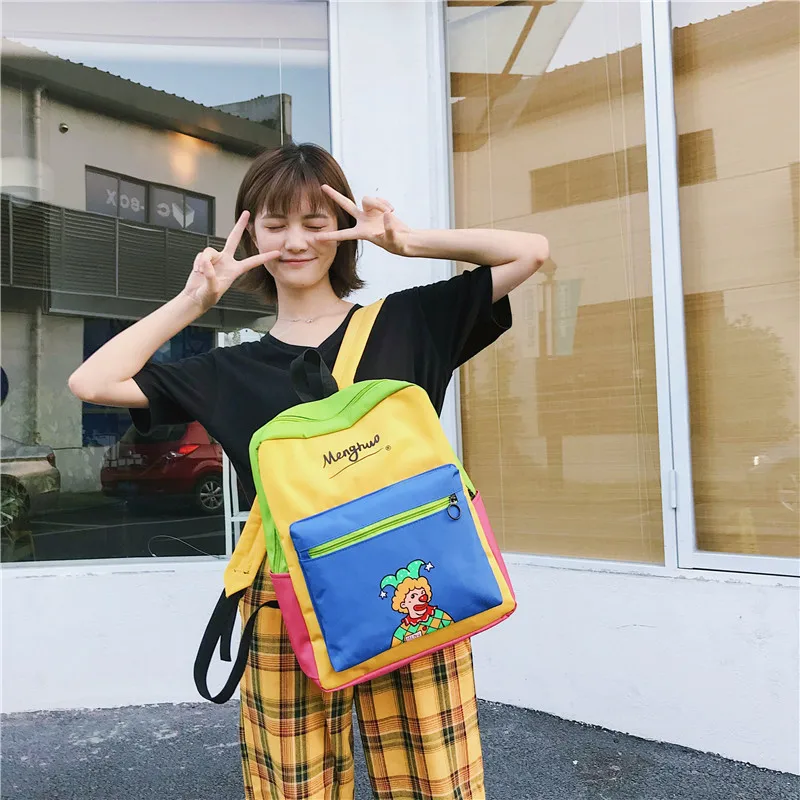 Menghuo Panelled Backpack Women Large Capacity School Backpack Bags for Girls 2018 Clown Printing Ultralight Backpack MochilasIMG_8338