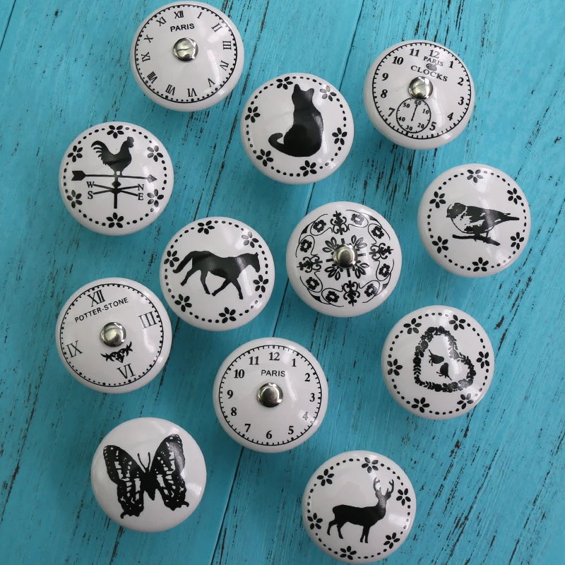 1x Ceramic Drawer Knob Black and White Forest Animal Furniture Replacements Knobs and Pulls Clock Faced Cupboard door Handle
1x Ceramic Drawer Knob Black and White Forest Animal Furniture Replacements Knobs and Pulls Clock Faced Cupboard door Handle
