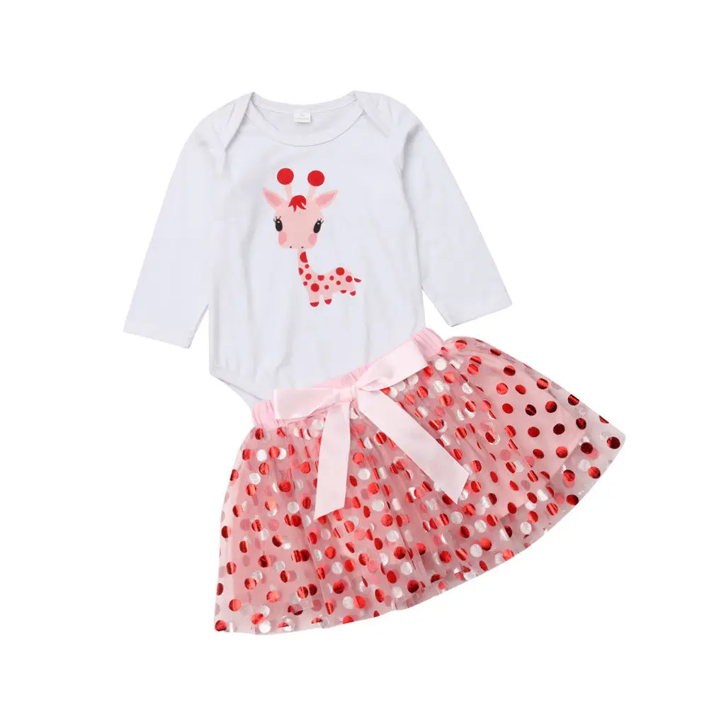 Toddler Baby Girls Giraffe Outfits Clothes Long Sleeve Romper Tops Polka Dot Tutu Mini Skirt 2Pcs Set
Toddler Baby Girls Giraffe Outfits Clothes Long Sleeve Romper Tops Polka Dot Tutu Mini Skirt 2Pcs Set