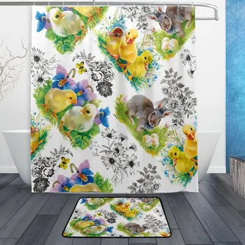 Easter Holiday Flower Floral Shower Curtain and Mat Set, Cute Bunny Rabbit Duck Chicken Egg Waterproof Fabric Bathroom Curtain
Easter Holiday Flower Floral Shower Curtain and Mat Set, Cute Bunny Rabbit Duck Chicken Egg Waterproof Fabric Bathroom Curtain