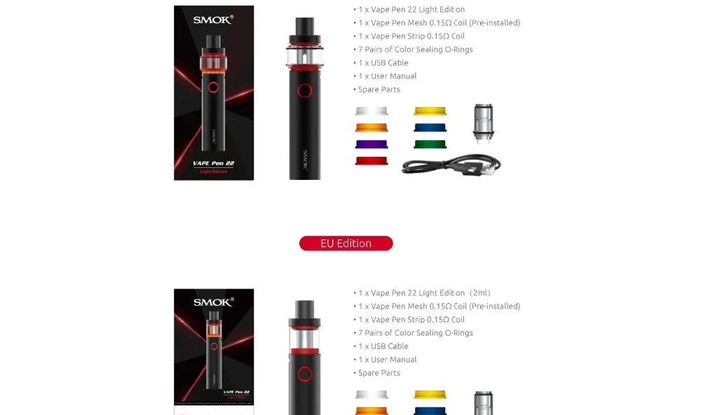 Original Smok Vape Pen 22 Light Edition 1650mAh Battery 4ml Atomizer Vape Pen electronic cigarette vs Vape pen 22/Stick prince