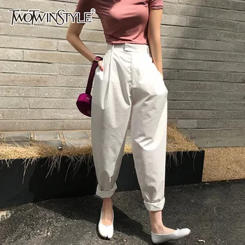 TWOTWINSTYLE Haren Trousers For Women Ruched High Waist Pocket Large Size Summer Long Pants Female 2018 Fashion Korean Clothing
TWOTWINSTYLE Haren Trousers For Women Ruched High Waist Pocket Large Size Summer Long Pants Female 2018 Fashion Korean Clothing