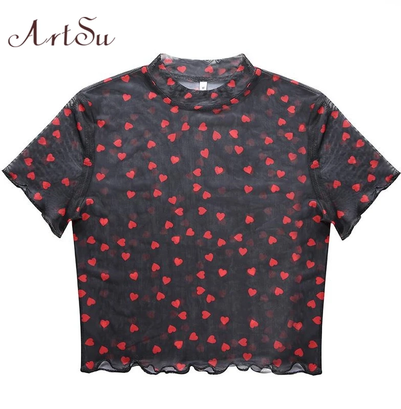 ArtSu Sexy Crop Top Women Transparent Heart Printed Streetwear Kawaii T shirt 2019 Summer Bodycon Tee Shirt Femme Tops ASTS20684
ArtSu Sexy Crop Top Women Transparent Heart Printed Streetwear Kawaii T shirt 2019 Summer Bodycon Tee Shirt Femme Tops ASTS20684