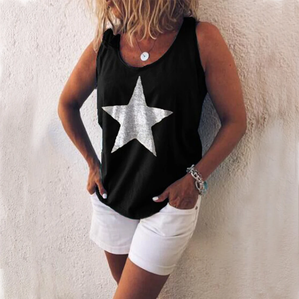 Cotton Tops Ladies Loose Plus Size O Neck Female T-Shirt Solid Pentagram Print Feminino Tees Casual Sleeveless Women's Camisetas
Cotton Tops Ladies Loose Plus Size O Neck Female T-Shirt Solid Pentagram Print Feminino Tees Casual Sleeveless Women's Camisetas
