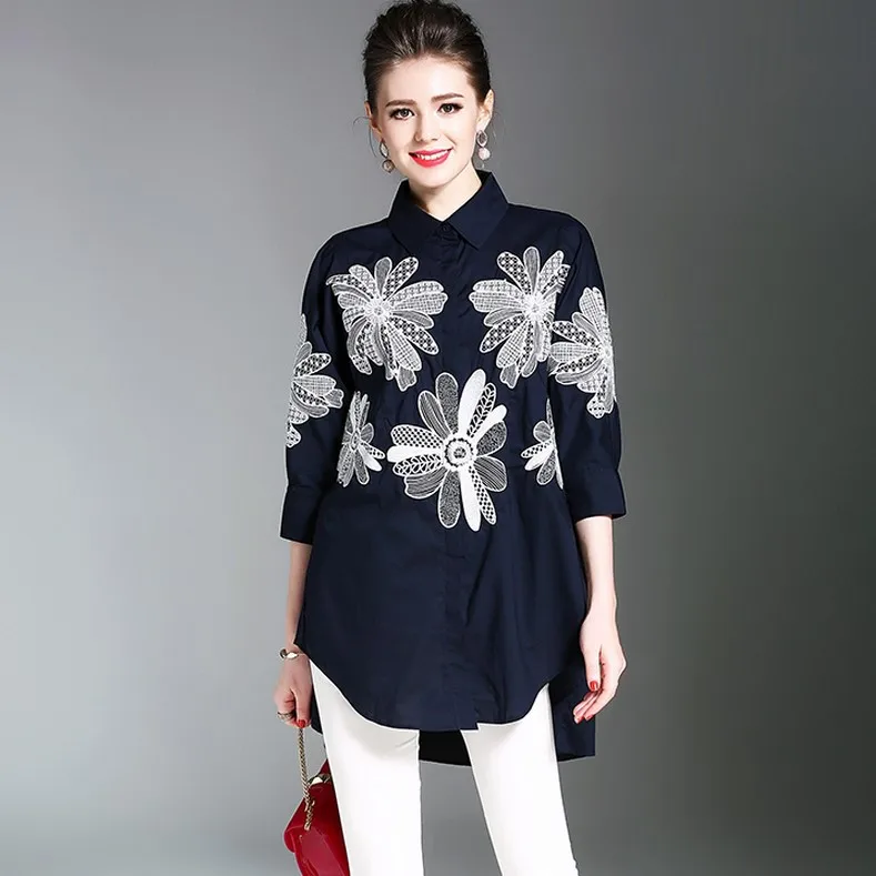 Foreign trade European women's blouse, high-end heavy industry embroidered lapel, seven-point sleeves fashion large size shirt
Foreign trade European women's blouse, high-end heavy industry embroidered lapel, seven-point sleeves fashion large size shirt