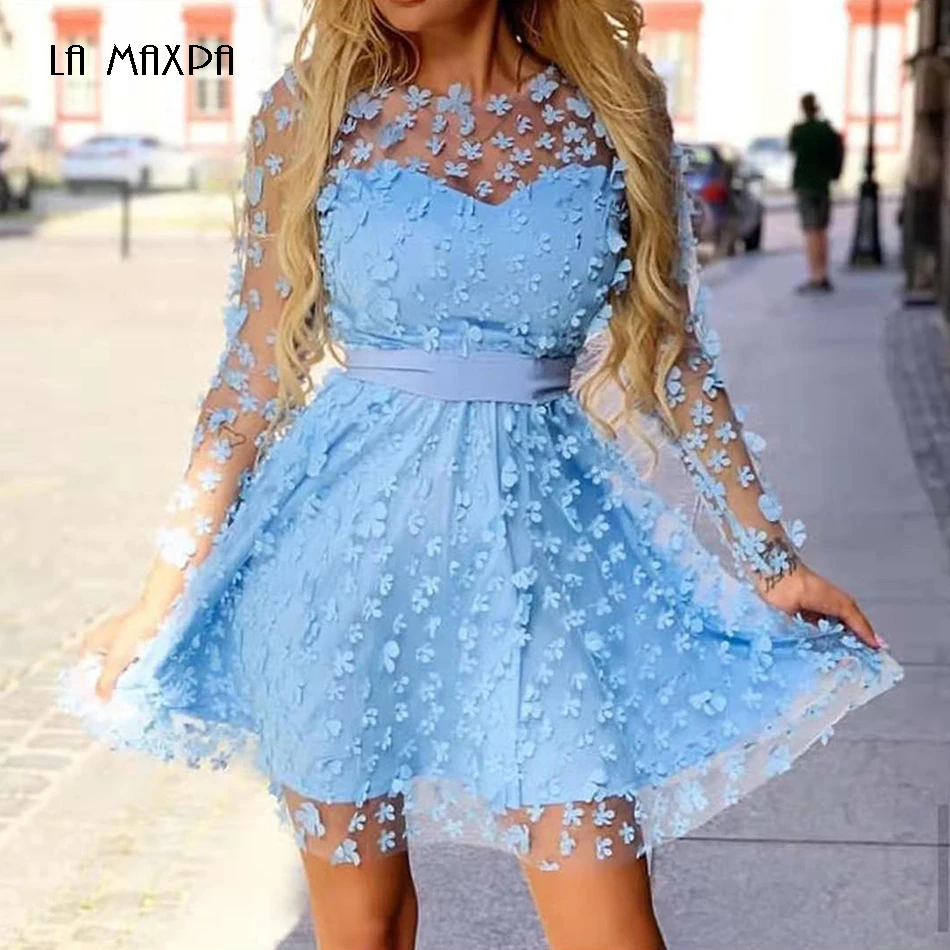 New elegant women's mini dress sky blue apricot Vestidos2019 summer long-sleeved lace dress celebrity club party dress
New elegant women's mini dress sky blue apricot Vestidos2019 summer long-sleeved lace dress celebrity club party dress